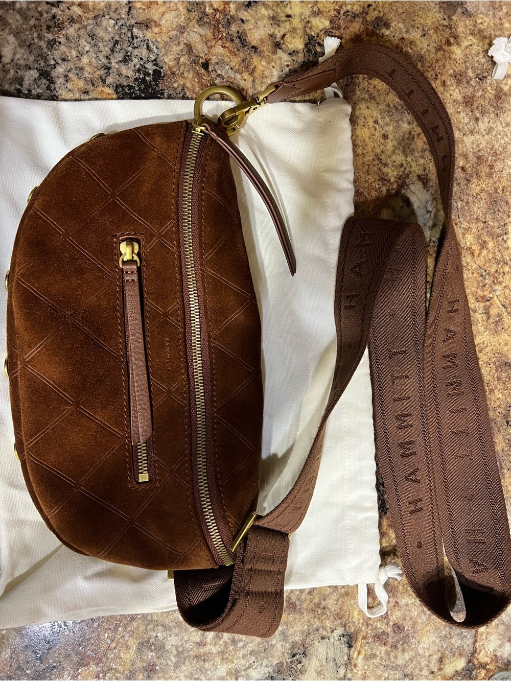 Hammitt Chestnut Suede Belt Bag with Branded Strap